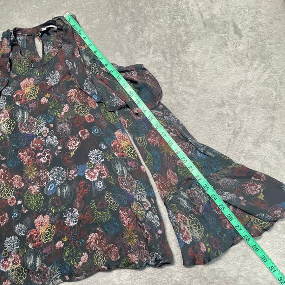 IRO Blouse 36 Small Ciclan Cold Shoulder Antique Dark Floral Silk Bell Sleeve - Picture 12 of 13